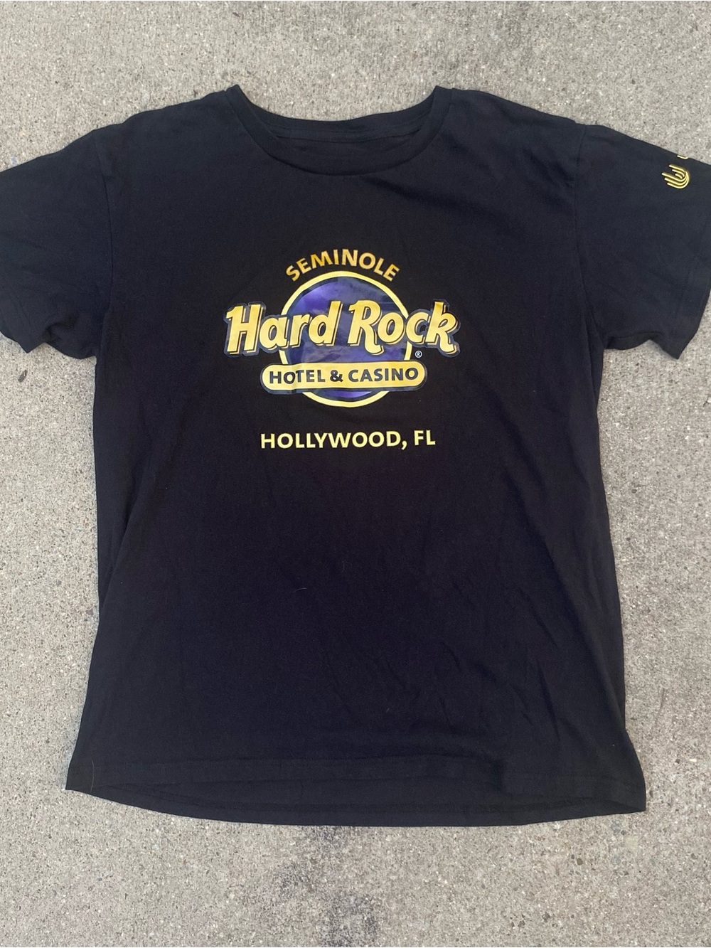 Hard Rock Cafe Black Tee with Yellow & Purple Logo